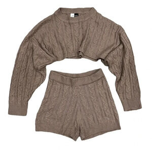 Day & Night Brown Knit Cropped Lounge Set M